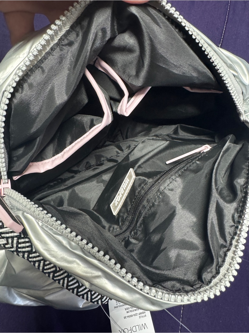Wildfox Silver Metallic Drawstring Tote NWT - Picture 11 of 12